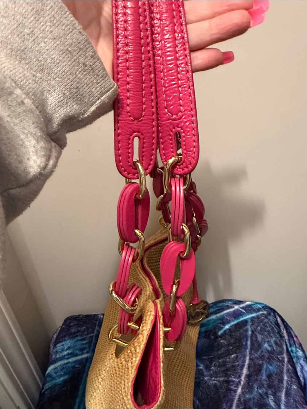 Michael Kors Straw Shoulder Tote with Pink Trim and Gold Hardware - Picture 15 of 15